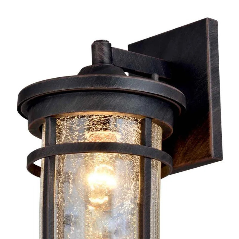 Ciemnobrązowa latarnia ścienna z cylindrycznym teksturowanym szkłem