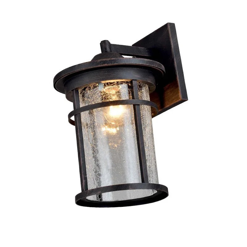 Ciemnobrązowa latarnia ścienna z cylindrycznym teksturowanym szkłem